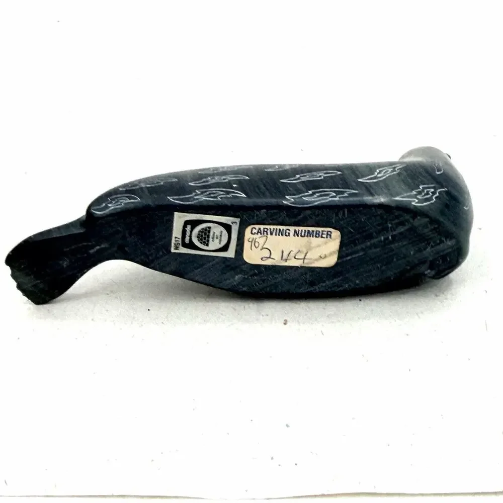 Vintage Soapstone Seal Sculpture Hand Carved Eskimo Art Esquimau Canada